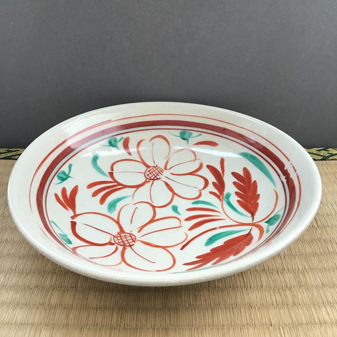 茶道具　菓子器　赤絵花文皿　瀬戸本業窯　水野半次郎作　栞　共箱　S104KK