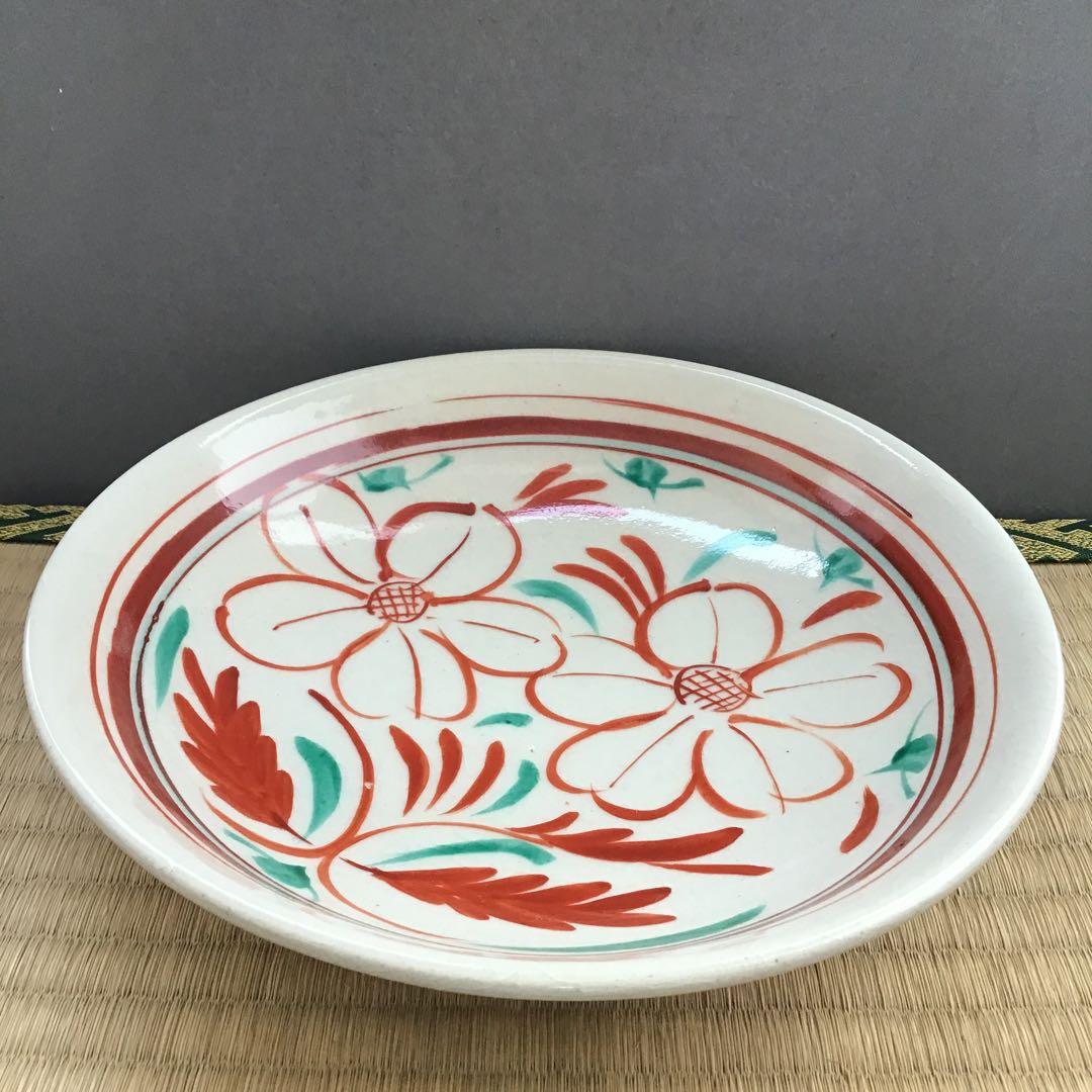 茶道具　菓子器　赤絵花文皿　瀬戸本業窯　水野半次郎作　栞　共箱　S104KK