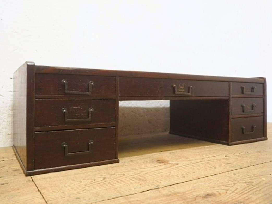 1048 アンティーク　ロータイプの両袖机　ローテーブル　文机　引き出し　レトロ