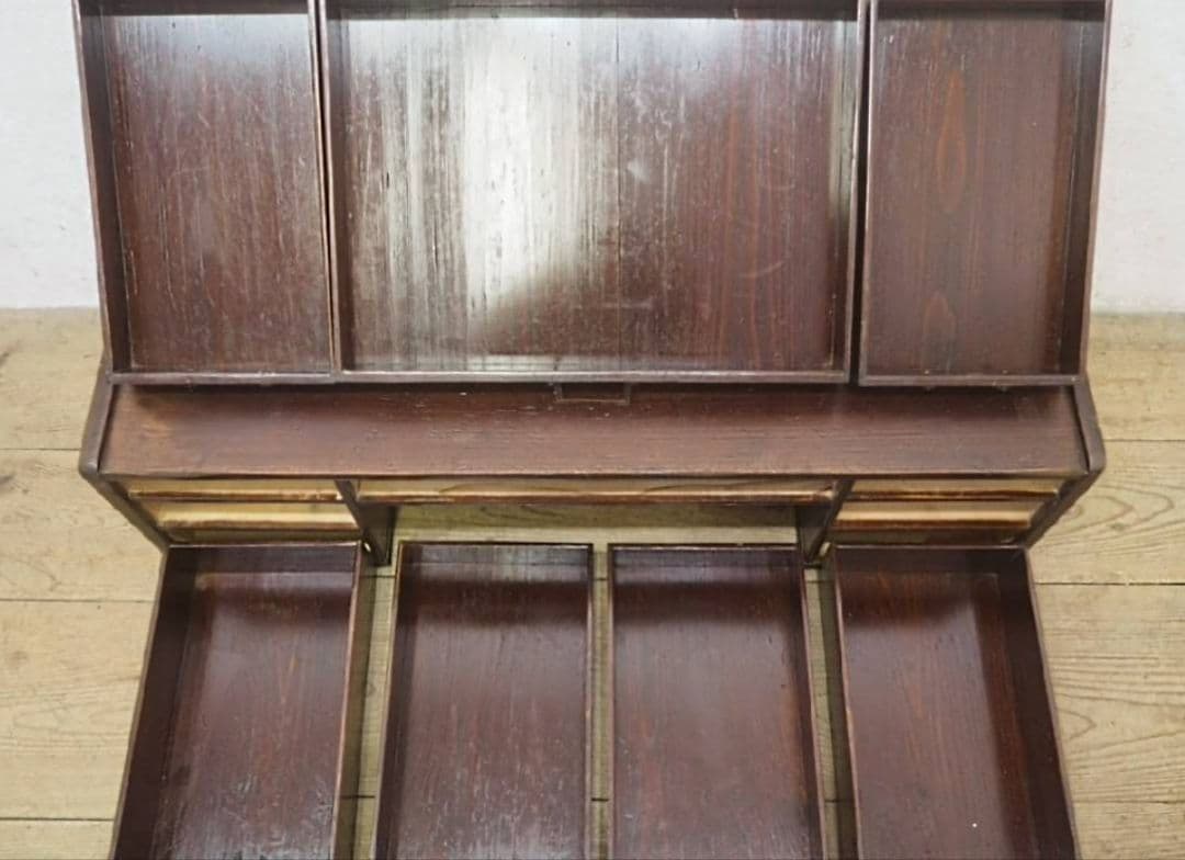 1048 アンティーク　ロータイプの両袖机　ローテーブル　文机　引き出し　レトロ