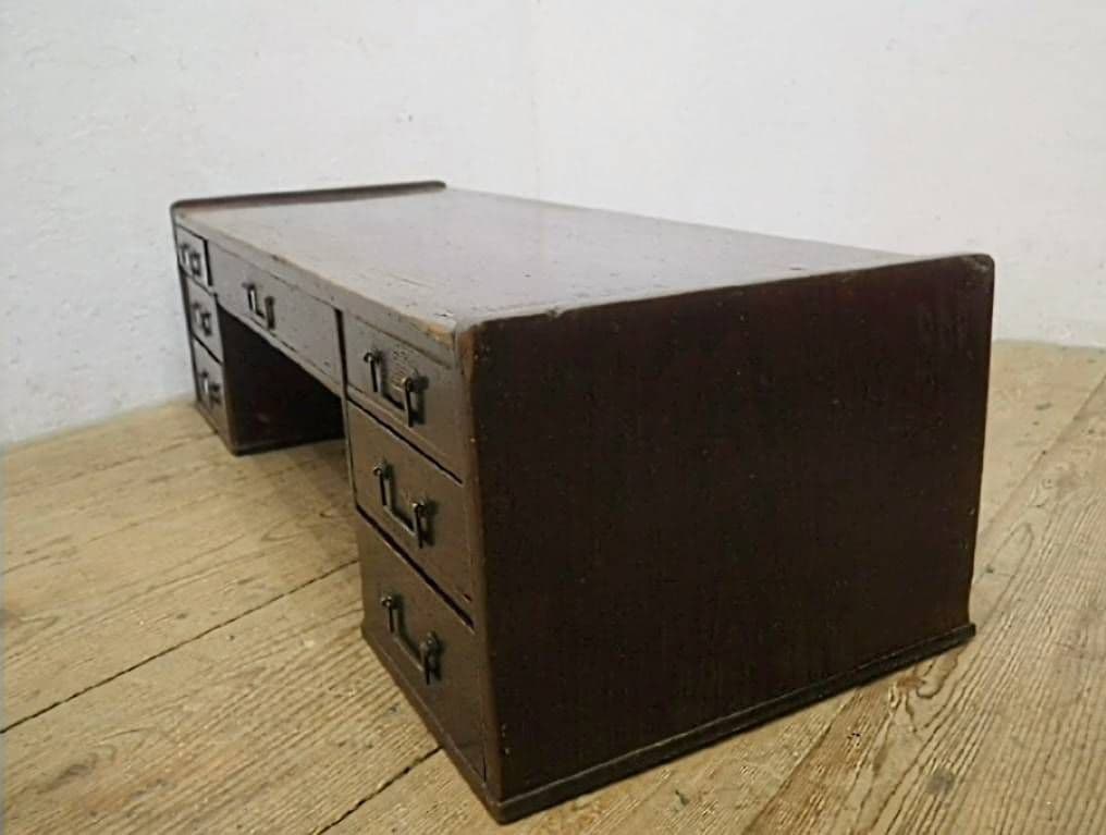 1048 アンティーク　ロータイプの両袖机　ローテーブル　文机　引き出し　レトロ