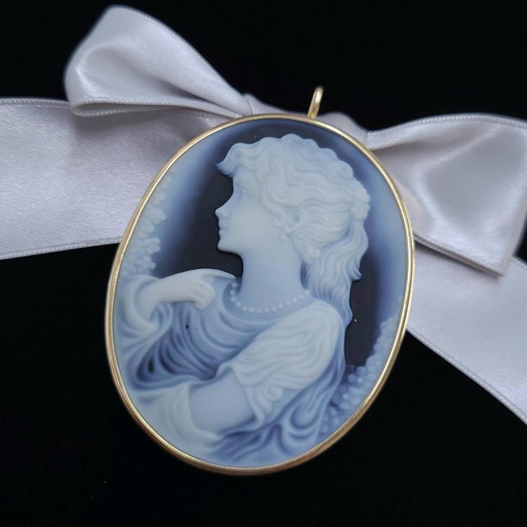 2WAY K18 YG カメオ ブローチ ペンダントトップ 鑑別書付