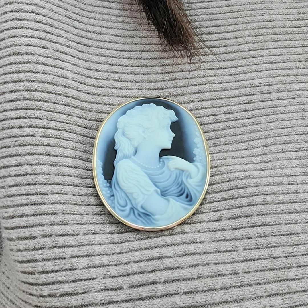 2WAY K18 YG カメオ ブローチ ペンダントトップ 鑑別書付