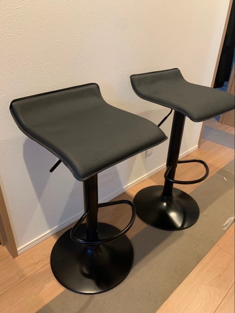 ブラック スツール 2脚セット 高さ調整可能