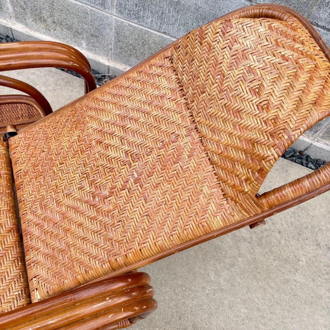 軽量3段リクライニング籐ラタン椅子スライドオットマン マガジンラック付