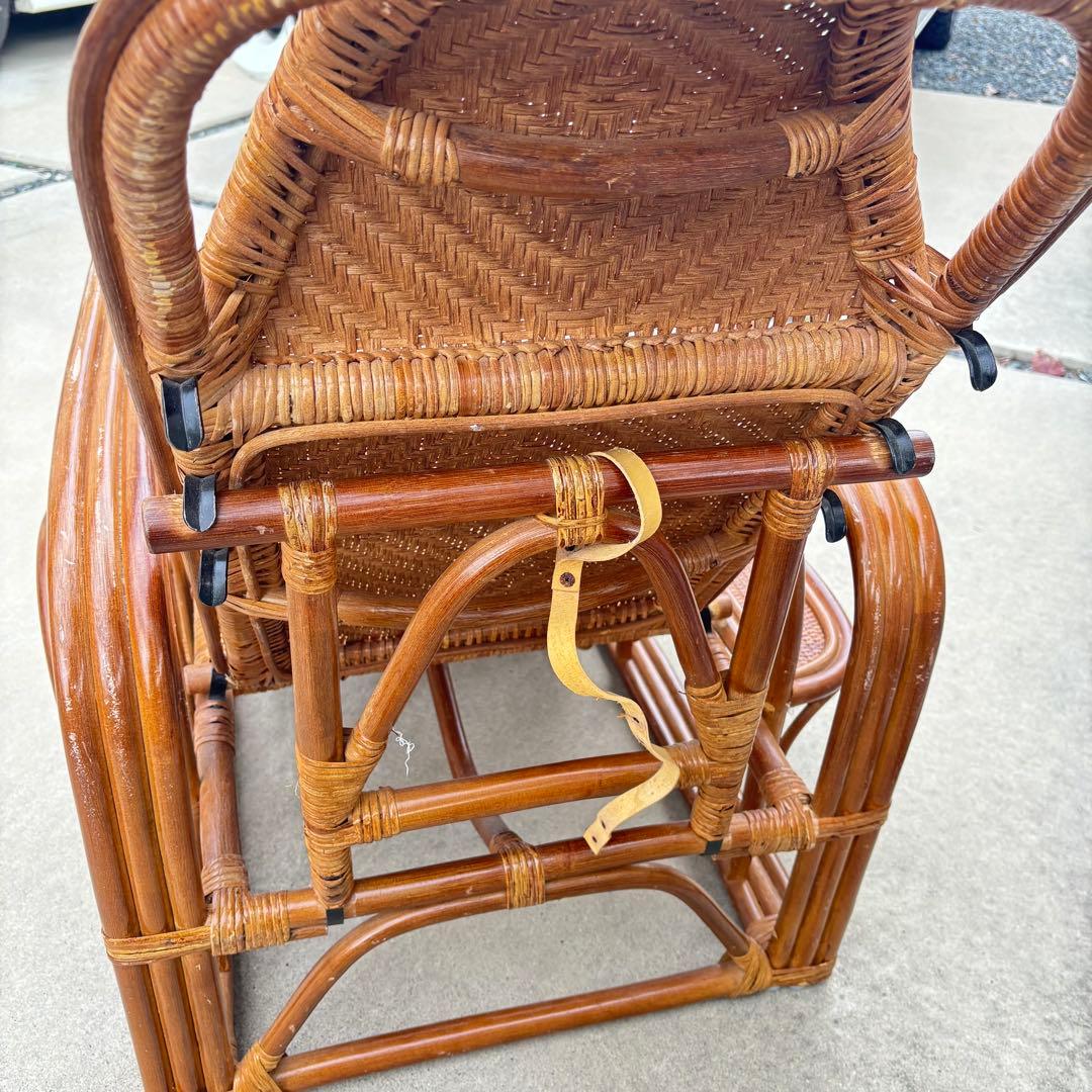 軽量3段リクライニング籐ラタン椅子スライドオットマン マガジンラック付