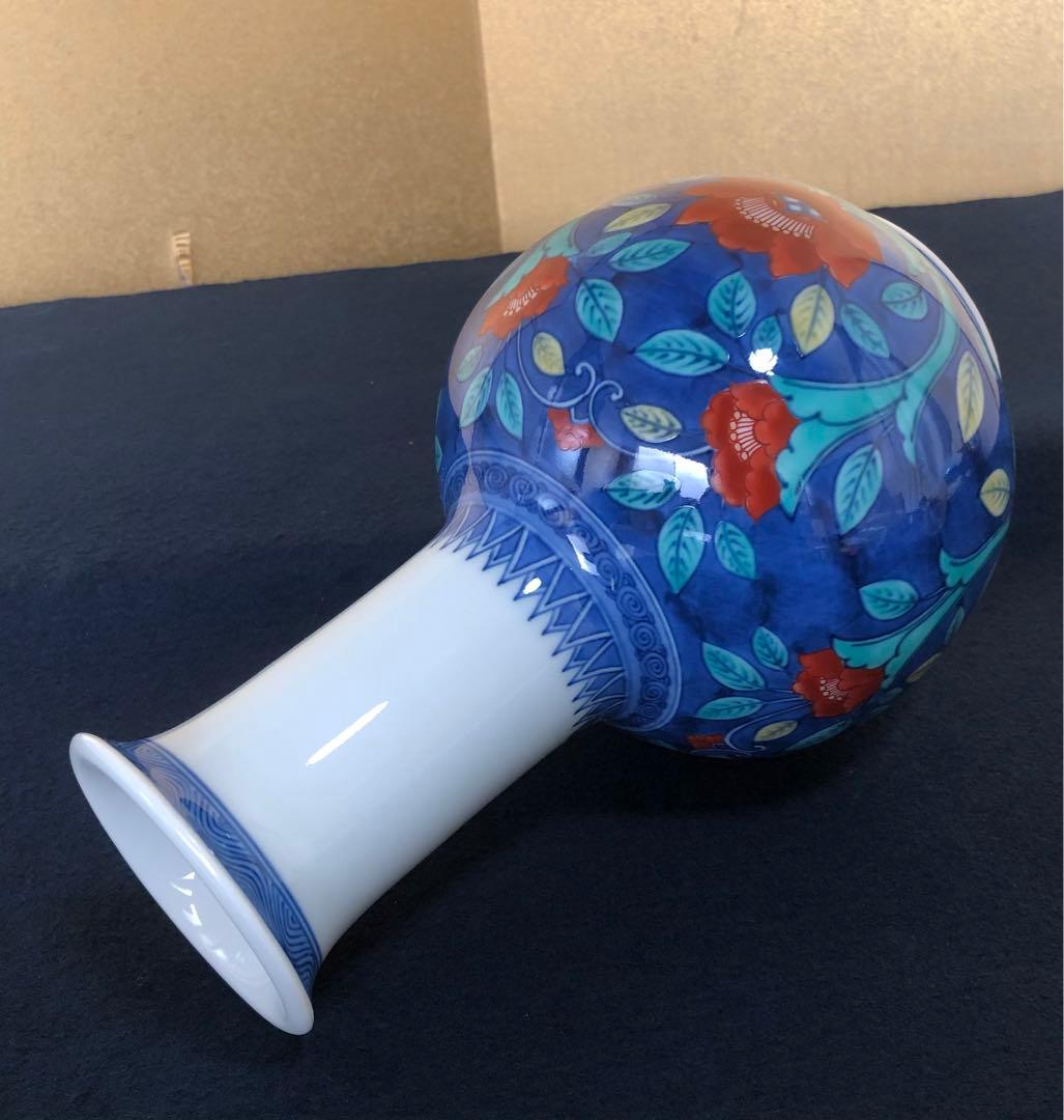 《R》色鍋島緑地紋 花絵 花瓶 十三代 今泉今衛門 合わせ箱 251204お3