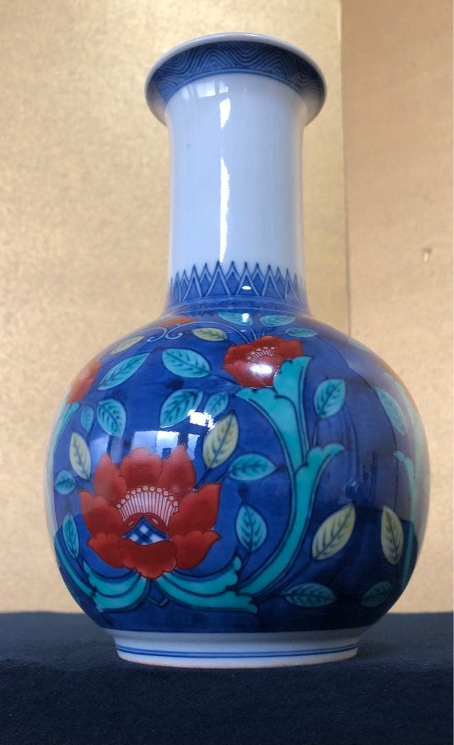 《R》色鍋島緑地紋 花絵 花瓶 十三代 今泉今衛門 合わせ箱 251204お3