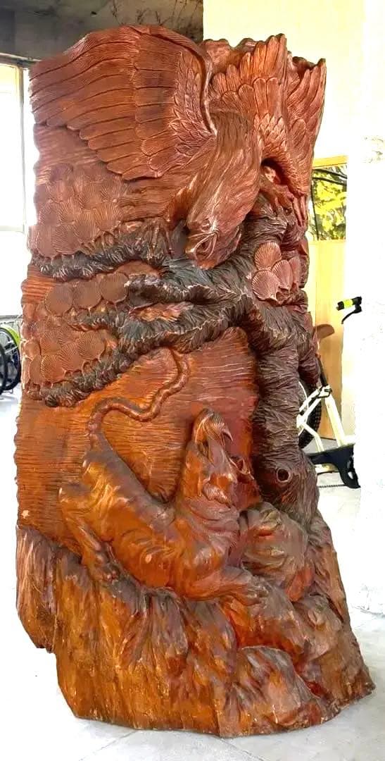 一本雕刻 大型雕刻 木制 缘起物 置物 时代物、古美術・骨董品