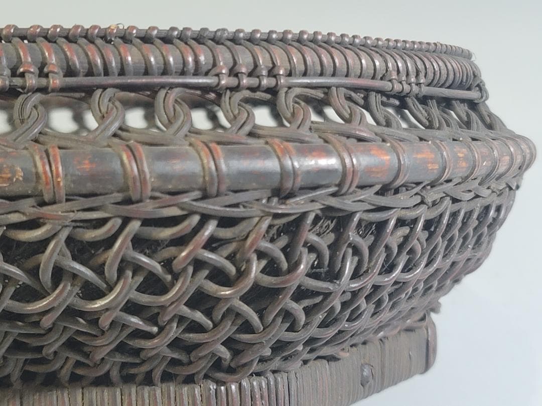 茶道具 竹網籠 炭斗 時代物 DT533