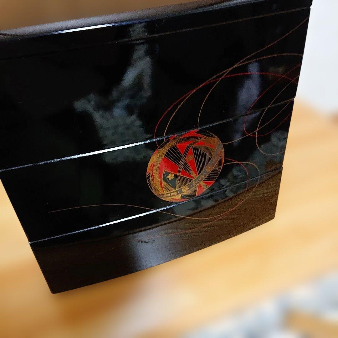 北市漆器 三段重箱　彩色てまり　 未使用