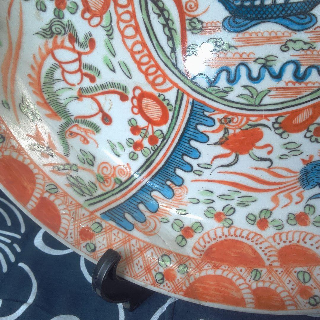 骨董６ ひび直しあります注意多色花模様の陶器皿