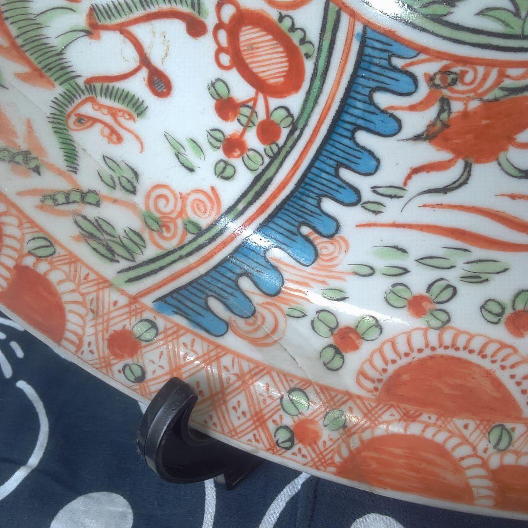 骨董６ ひび直しあります注意多色花模様の陶器皿