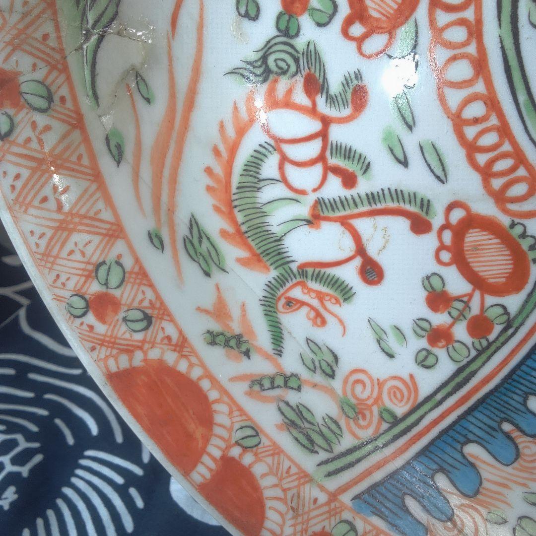 骨董６ ひび直しあります注意多色花模様の陶器皿