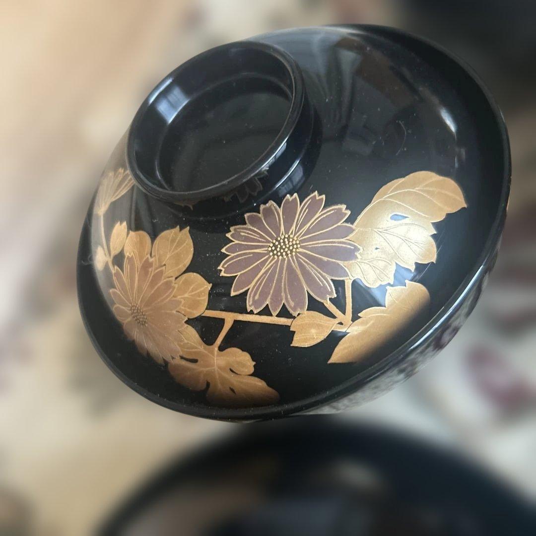 漆器 椀 5個セット 金色花模様