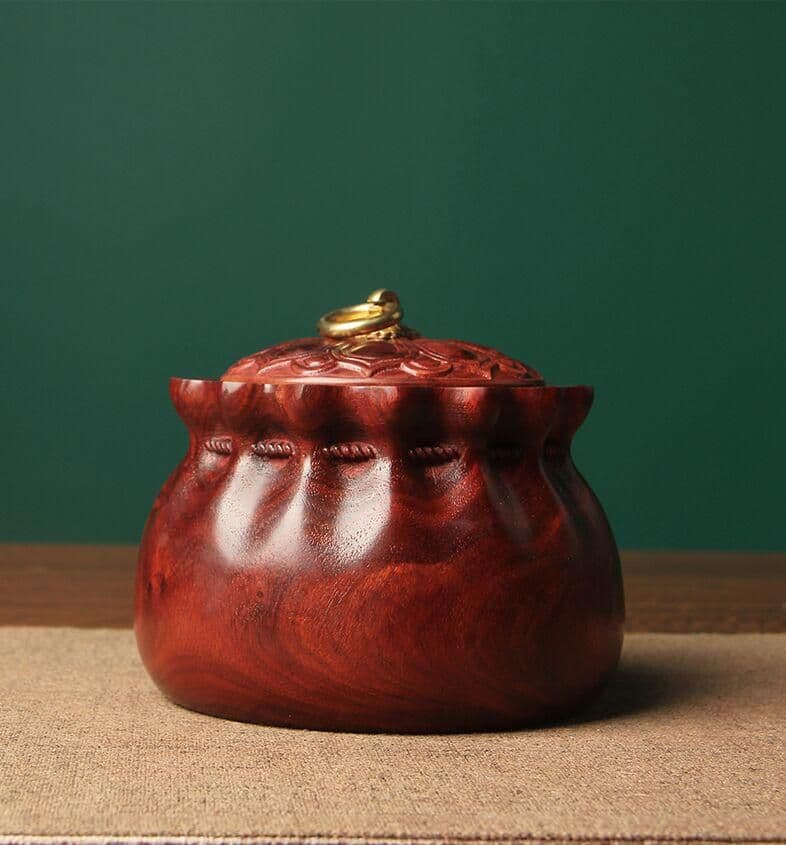 白檀の布袋の茶缶のトランペット家庭用復古住宅の置物携帯木製の密封茶缶の蓋