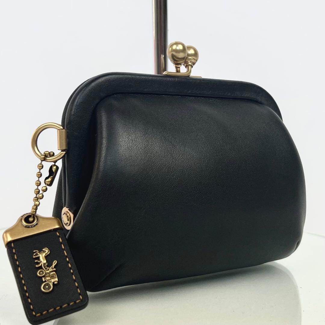 美品 COACH コーチ キスロック がま口 ケース グラブタンレザー 黒