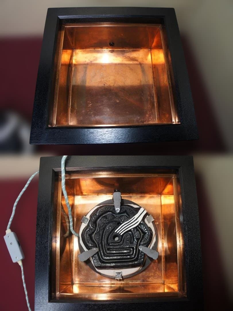 ☆焼杉置炉 在銘 筋釜 釜鐶 置炉用600w炭型電熱器 送料込み