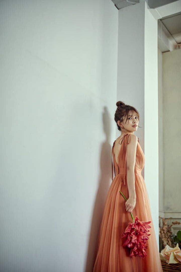 リボンショルダー Vネック テラコッタドレス W271TE