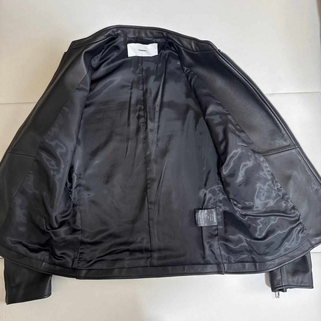 STUDIOUS ブラックレザーシングルライダースジャケット　サイズM〜L相当