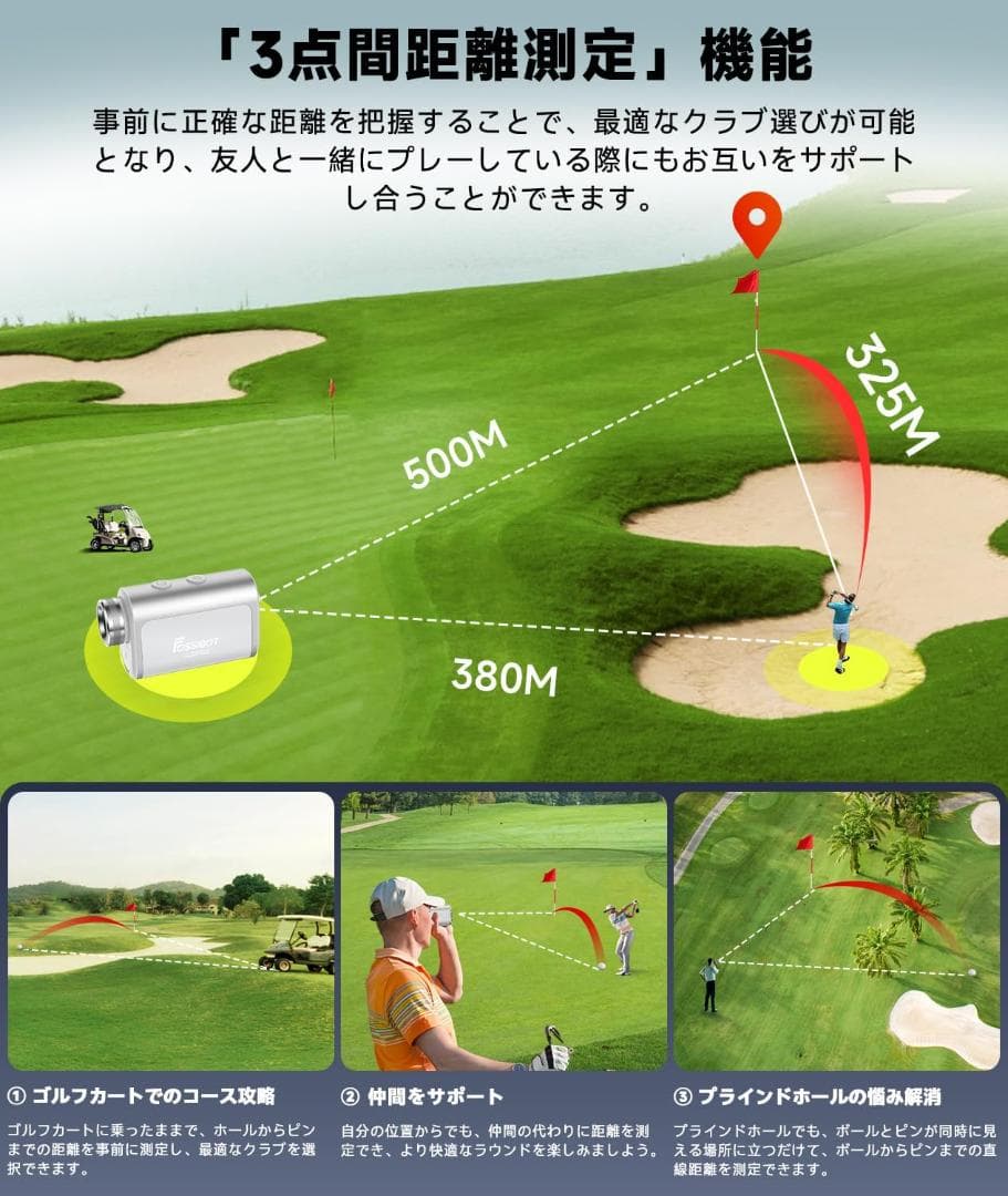 【小さい！速い！見やすい！】FOSSiBOT F1000 ゴルフレーザー距離計