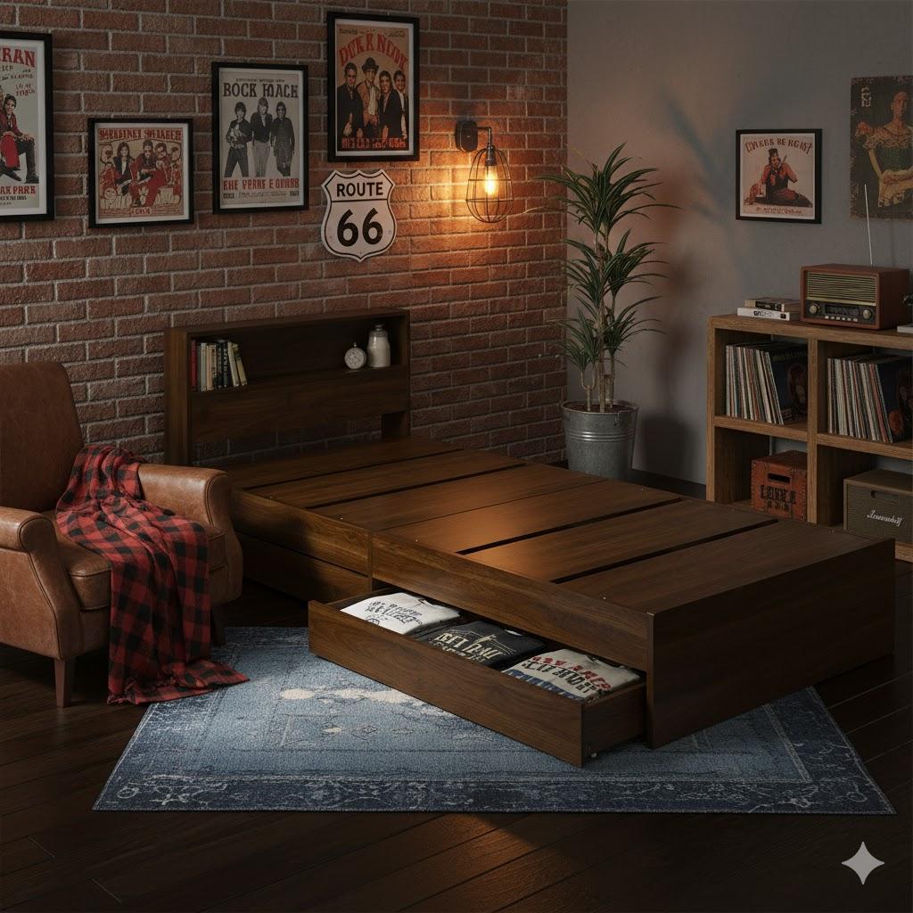 大容量収納付きヘッドボードベッド S　　シングルベット