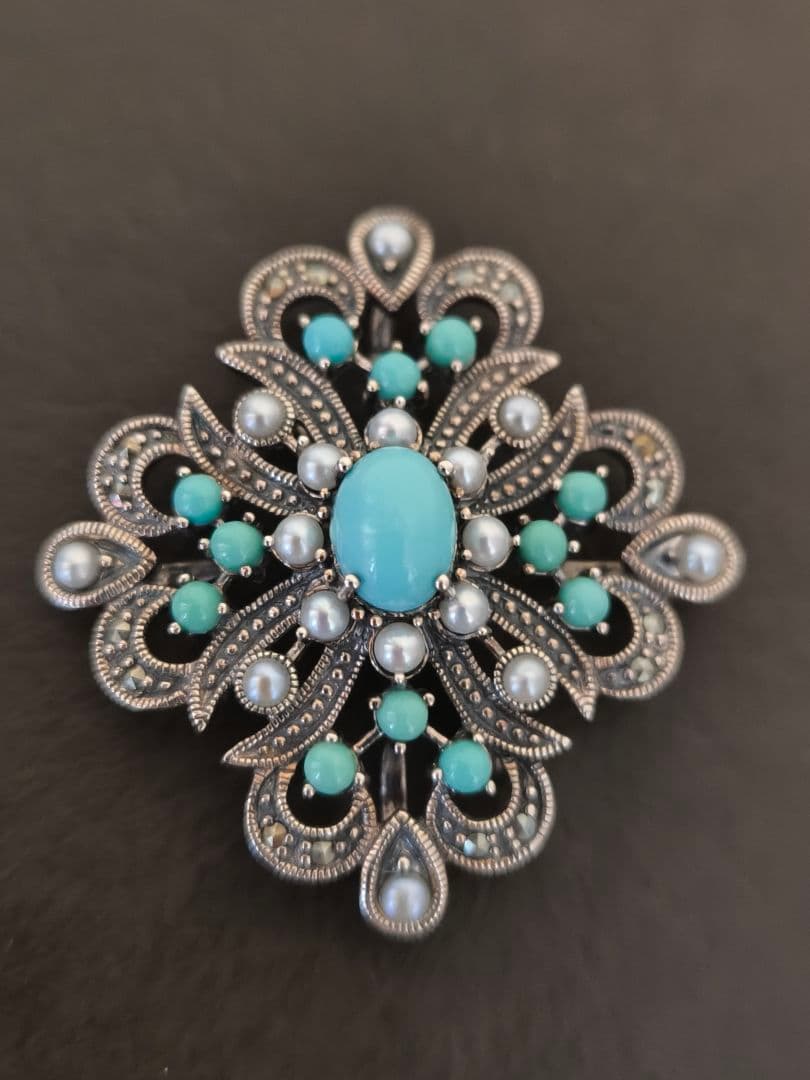 碌山 ROKUZAN ロクザン シルバー925 ターコイズ ブローチ