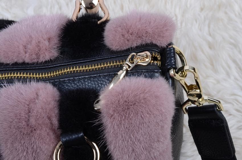 新品◆限定 高級本革&ミンク毛皮使用！2wayショルダーバッグ /毛皮ファー