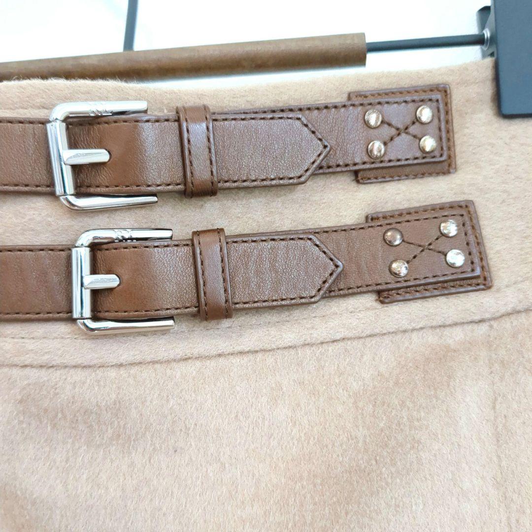 ラルフローレン　タイトスカート　膝丈　毛　絹　秋　冬　洋革　カジュアル