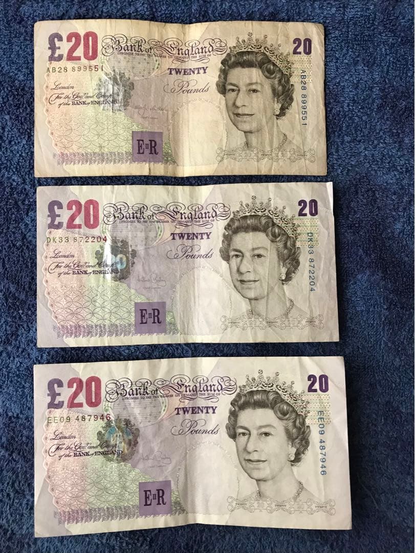 外国旧紙幣　イギリスポンド(20×3枚)