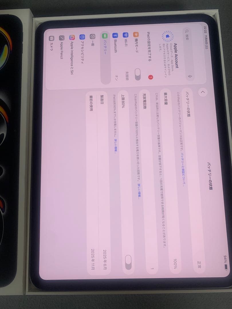 ほぼ未使用　充電一回　iPad Pro 11インチ(M5)256GB wifi版