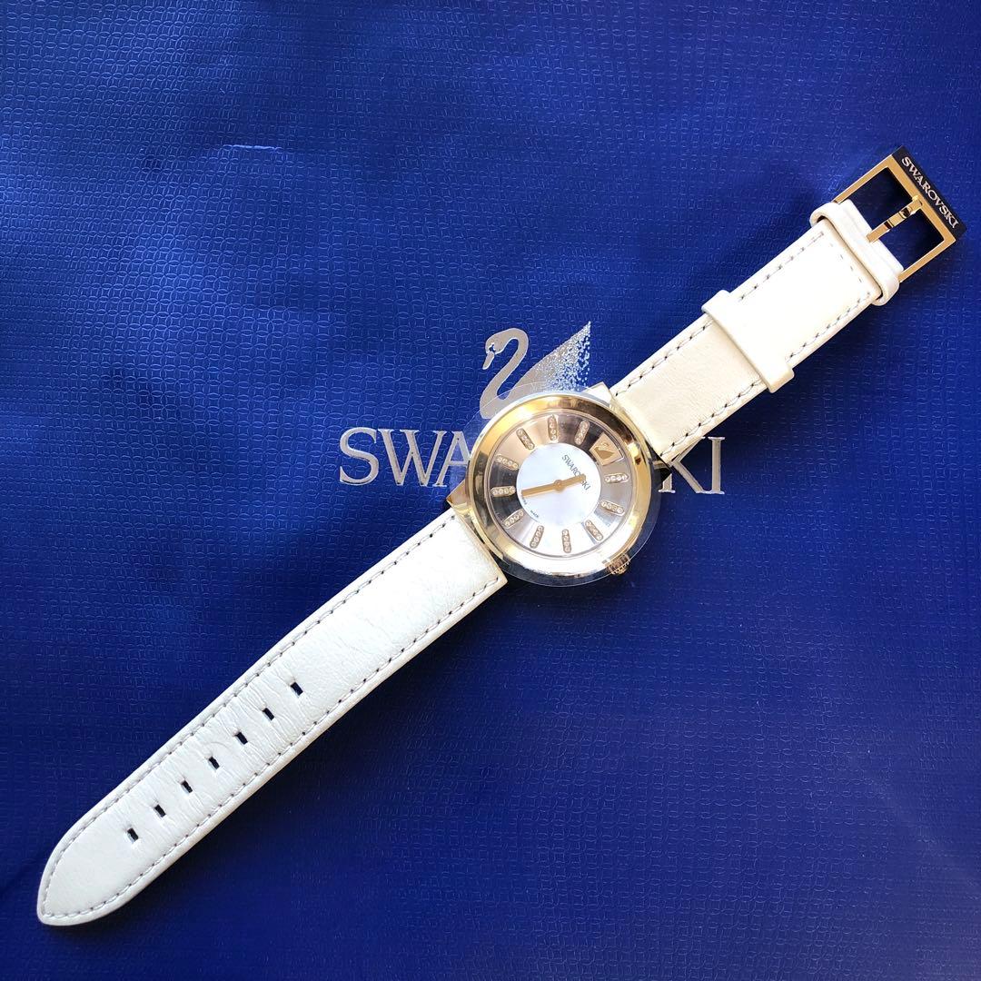 新品SWAROVSKIゴールドレザー腕時計PIAZZAスワロフスキークリスタル