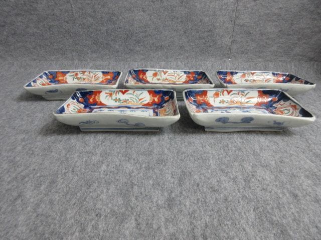 伊万里色絵染錦長皿5枚 [B27312]