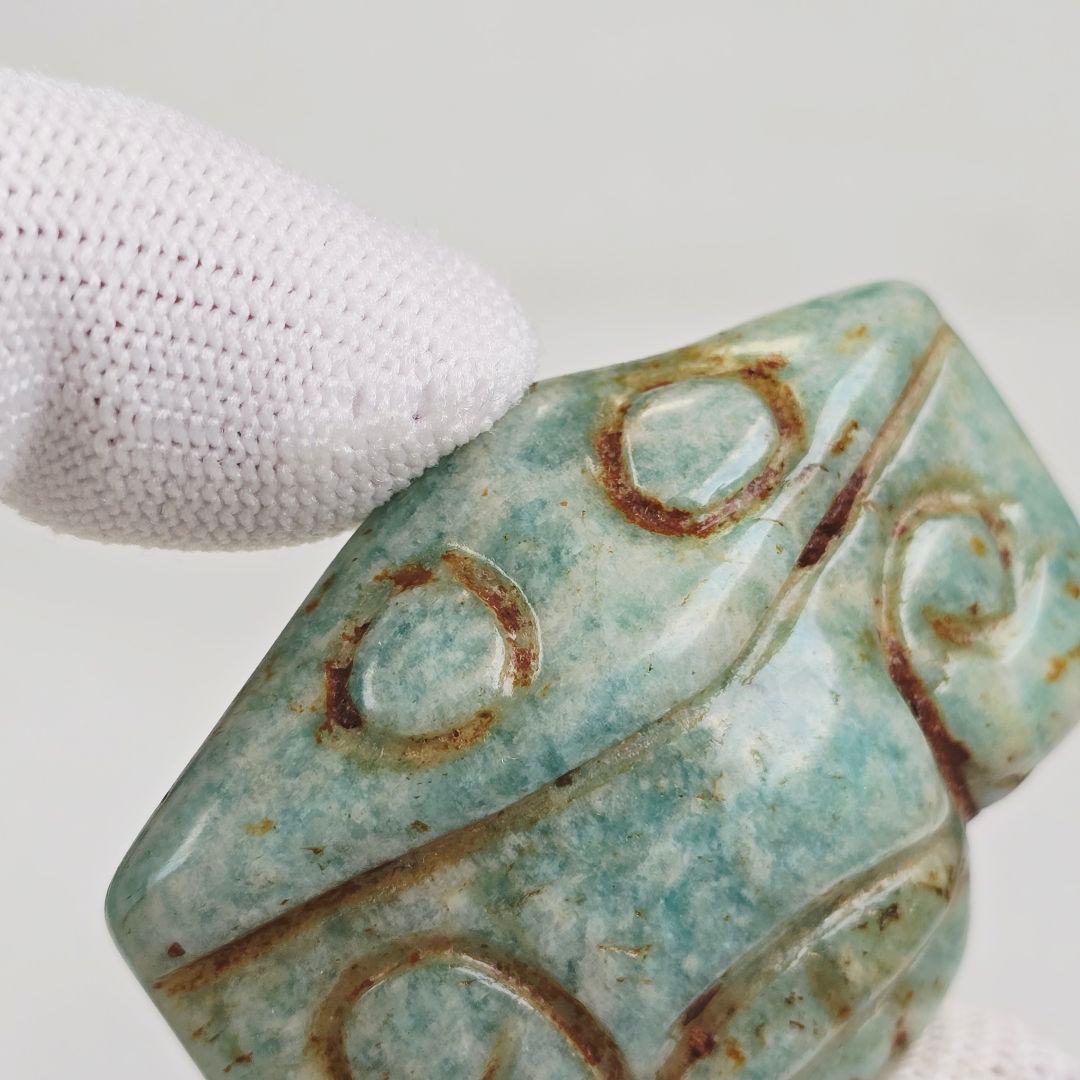 超希少古石器 本物天河石（アマゾン石）手彫 紅山文化玉鴞 玉鷹 根付 通霊玉礼器