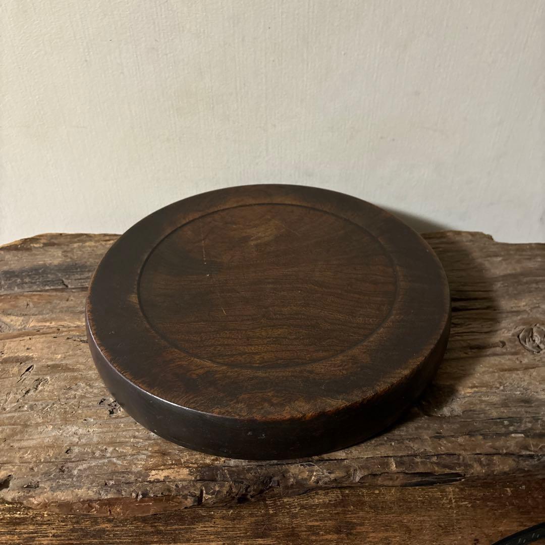 古い木地盆⑨ 丸盆　古民芸　アンティーク　くり抜き盆　酒器　煎茶　骨董　検:李朝