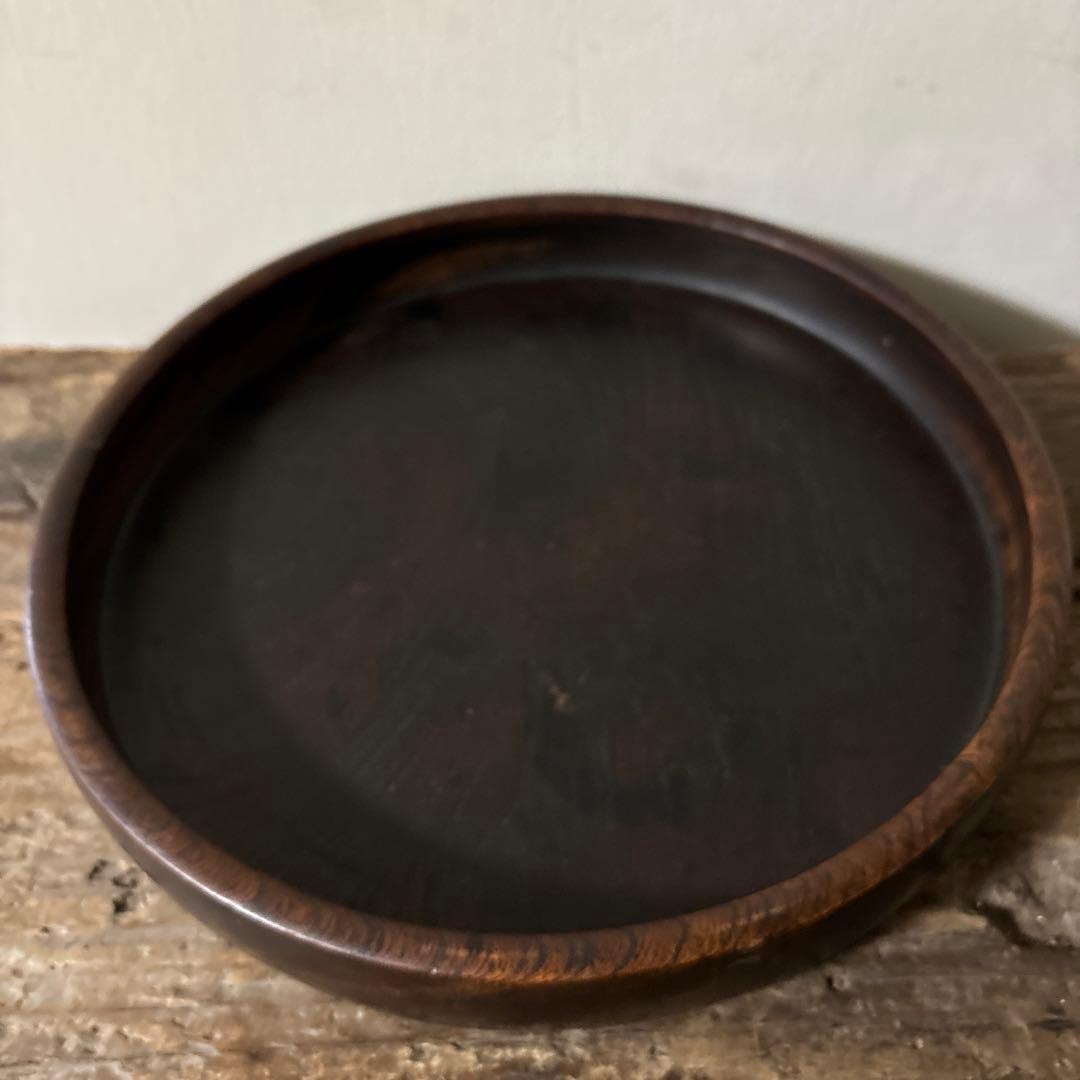 古い木地盆⑨ 丸盆　古民芸　アンティーク　くり抜き盆　酒器　煎茶　骨董　検:李朝