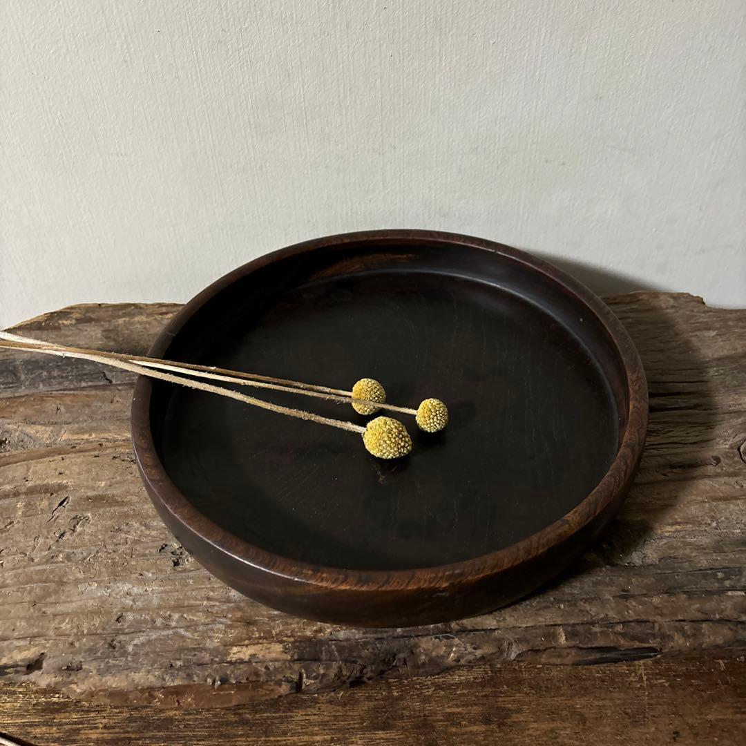 古い木地盆⑨ 丸盆　古民芸　アンティーク　くり抜き盆　酒器　煎茶　骨董　検:李朝