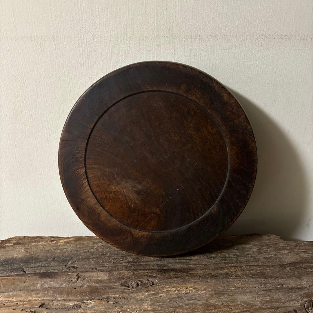 古い木地盆⑨ 丸盆　古民芸　アンティーク　くり抜き盆　酒器　煎茶　骨董　検:李朝