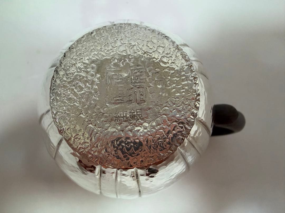 純銀製 菊文 唐木手 急須 銀瓶 煎茶道具