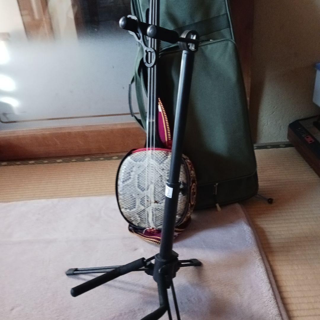 三線 本体 ヘビ皮製 3弦 ケース付き　三線スタンド サンバ　爪　チューナー