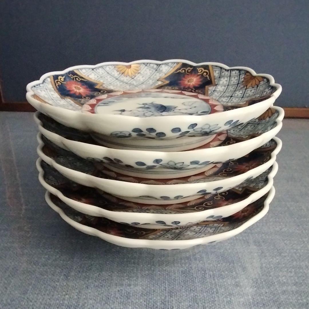 献上手書き伊万里焼　五寸皿　登り鯉　５枚