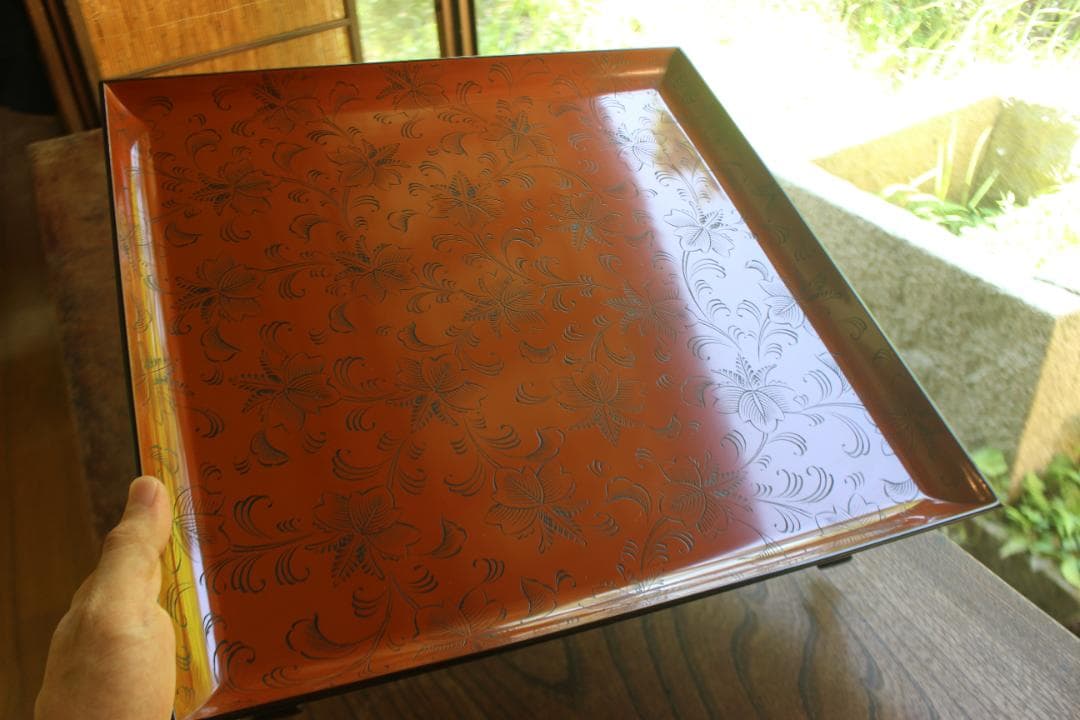 デッドストック！前大峰作！極上沈黒草文の映える脚付四方膳（検輪島塗お膳お盆茶道具