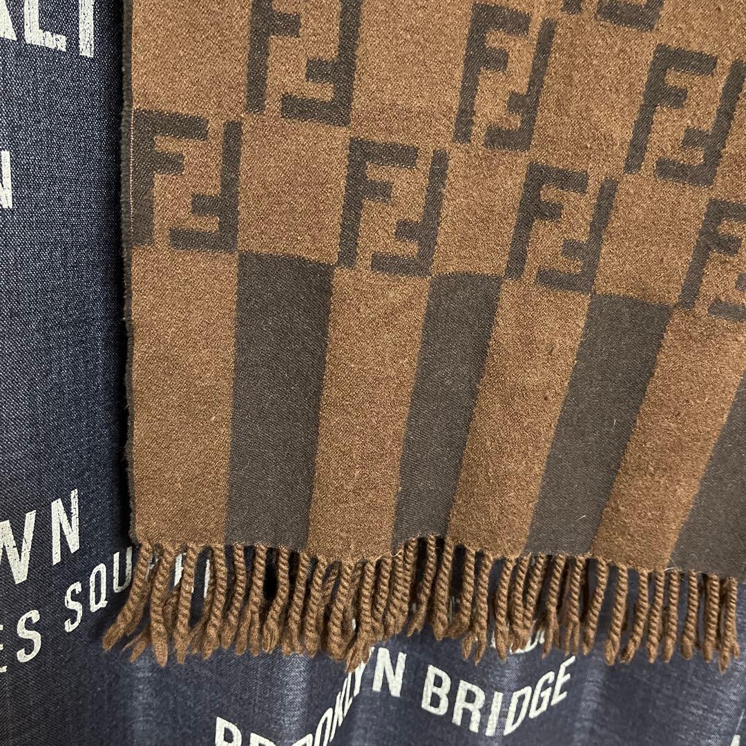 【FENDI】フェンディ ウール100% マフラー 茶×黒