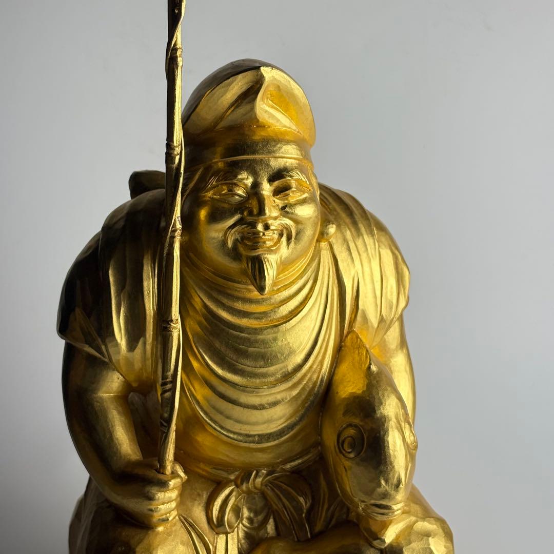 仏師 先崎栄伸 銅ブロンズ 金箔仕上『恵比寿』置物 共箱 定価68万円 仏教美術
