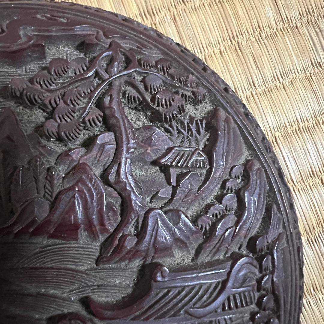 中国美術 堆朱 楼閣紋 サイズ　約　高さ6ｃｍ 幅 13ｃｍ