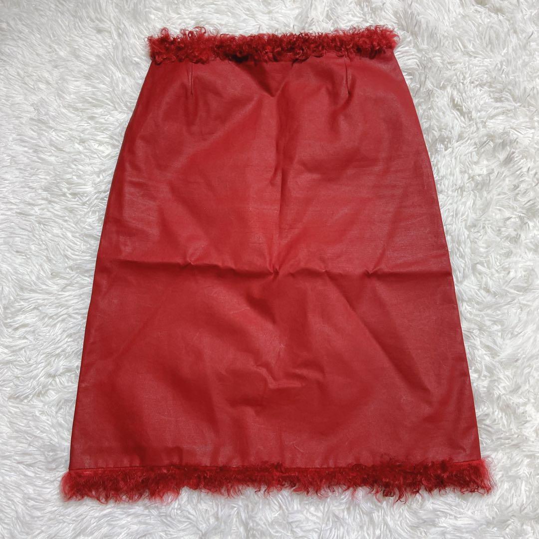 希少⭐️フェンディ　スカート　ファー　コットン　ズッカ柄　赤　アオイ　サイズ40
