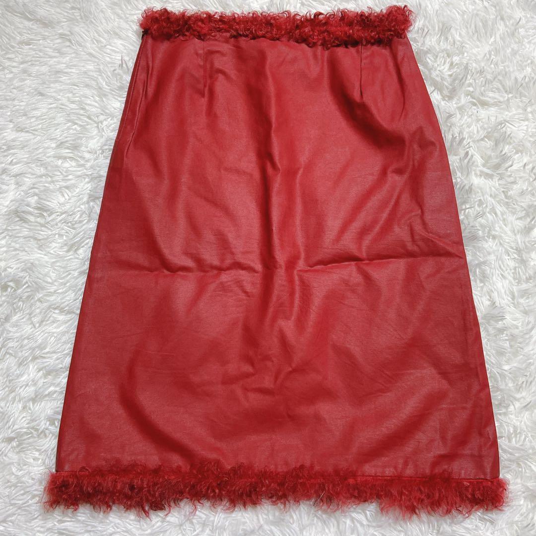 希少⭐️フェンディ　スカート　ファー　コットン　ズッカ柄　赤　アオイ　サイズ40