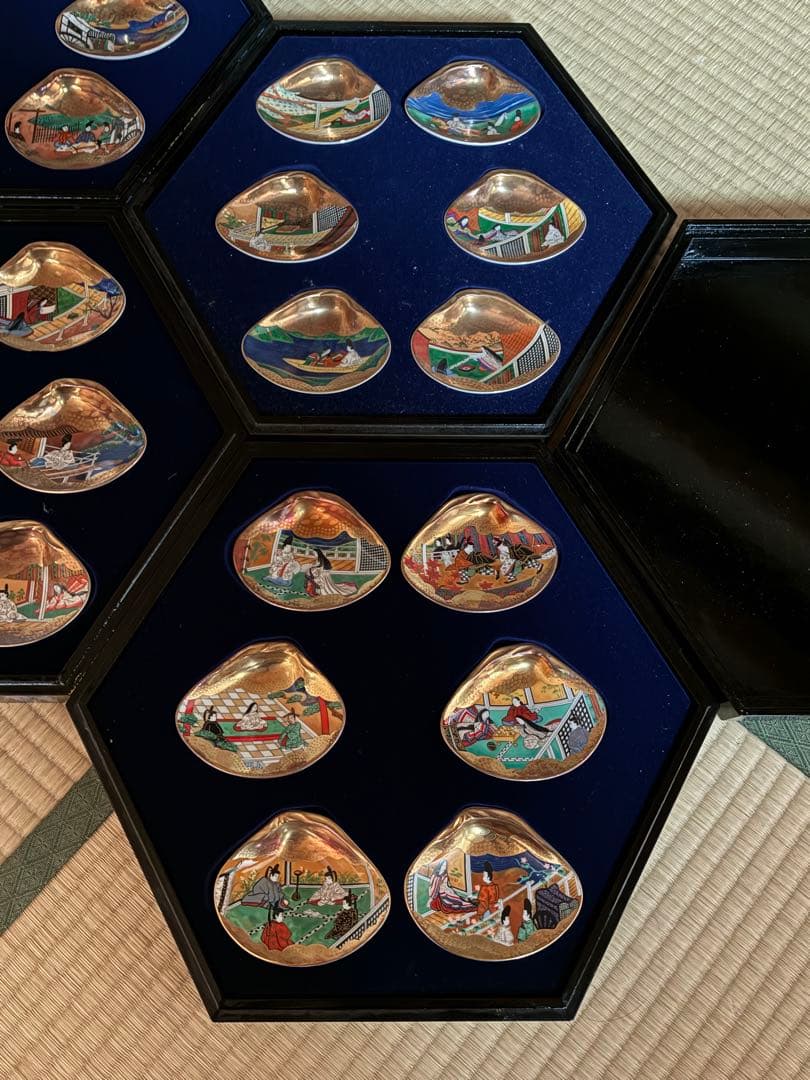 0002【蒔絵箱付・限定コレクション】源氏物語 貝合せ 貝絵皿54枚 光る君へ