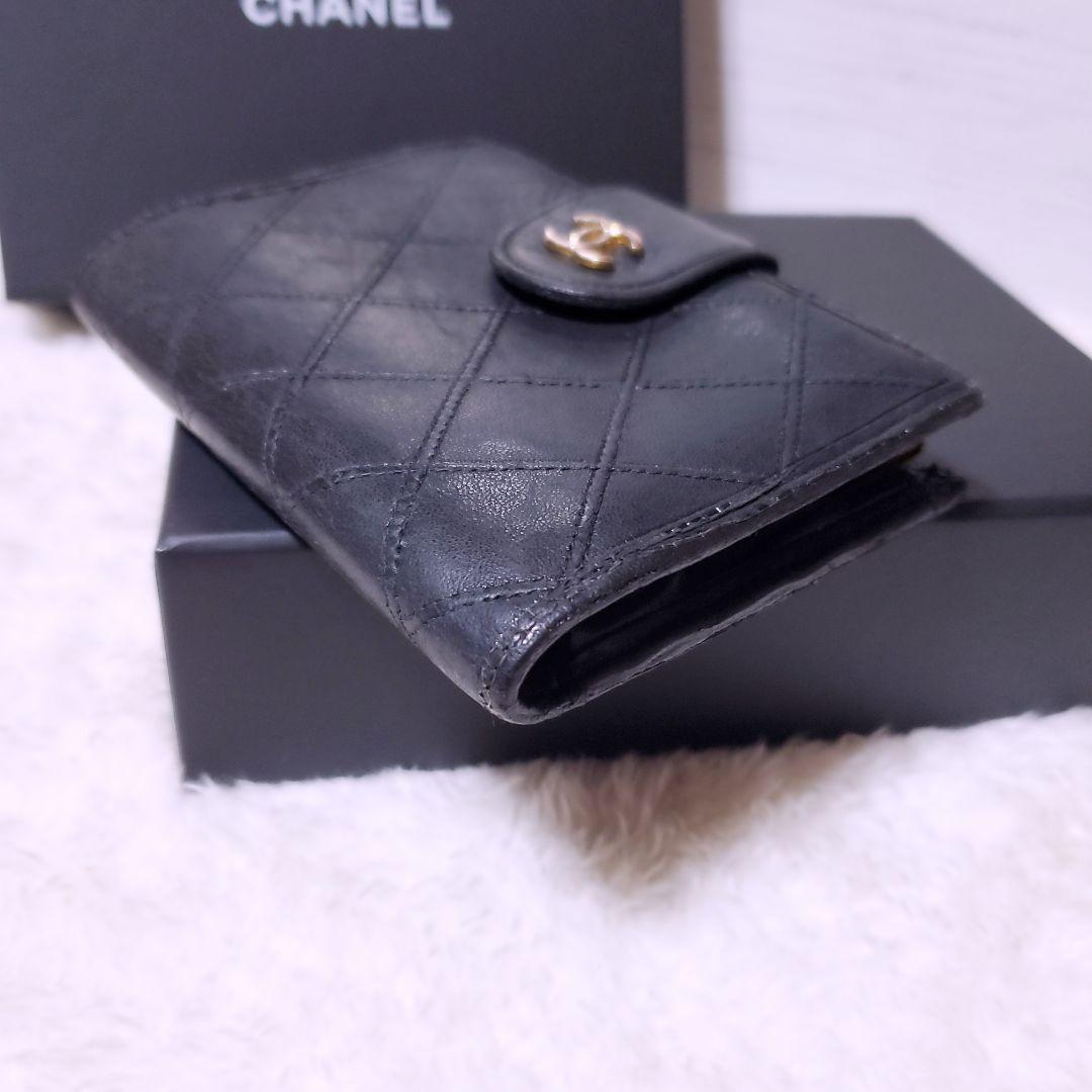シャネル 折財布 ラムスキン ビコローレ ブラック 黒 ココマーク