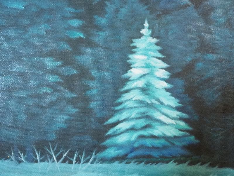 風景画　東山魁夷　聖夜　M10　額付き　手描き　肉筆